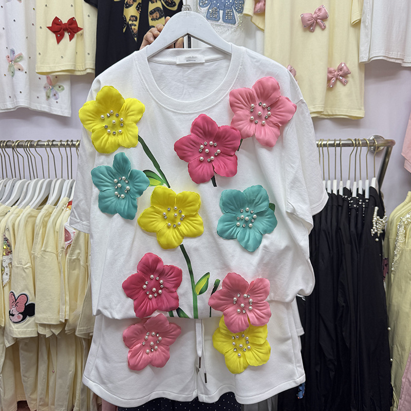 Yaz Renkli 3D Çiçekler T-shirt - Embroidery Cotton Shirt incelemesi ve fiyatı